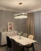 Chandelier light for dining room in gold — luxury crystal pendant for 8–13 ft ceilings.