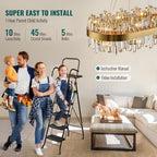 Chandelier light for dining room with 3-color lighting options and elegant gold finish.