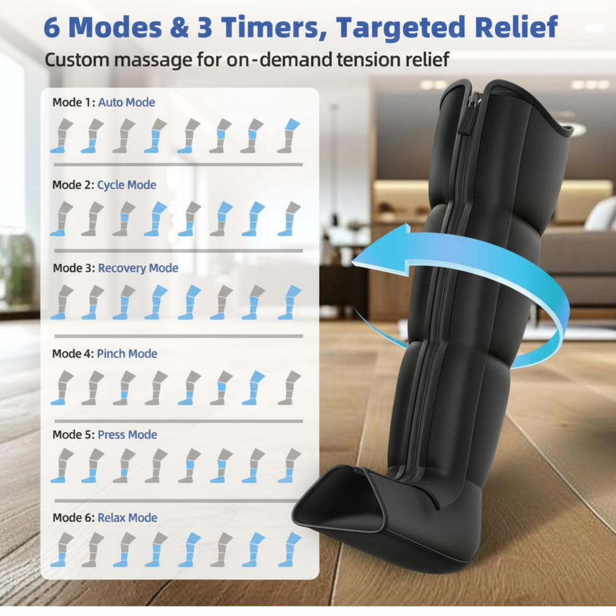 Leg Compression Massager, Full-Leg Compression Boots, Black Medium