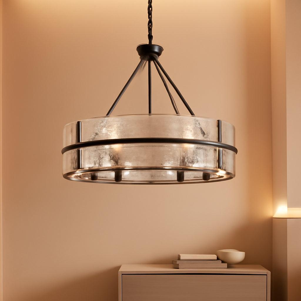 28 Inch Luxurious Black Glass Chandelier Eight Light Fixture