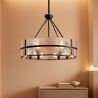 Large black chandelier eight E12 sockets dimmable with 78-inch adjustable chain.