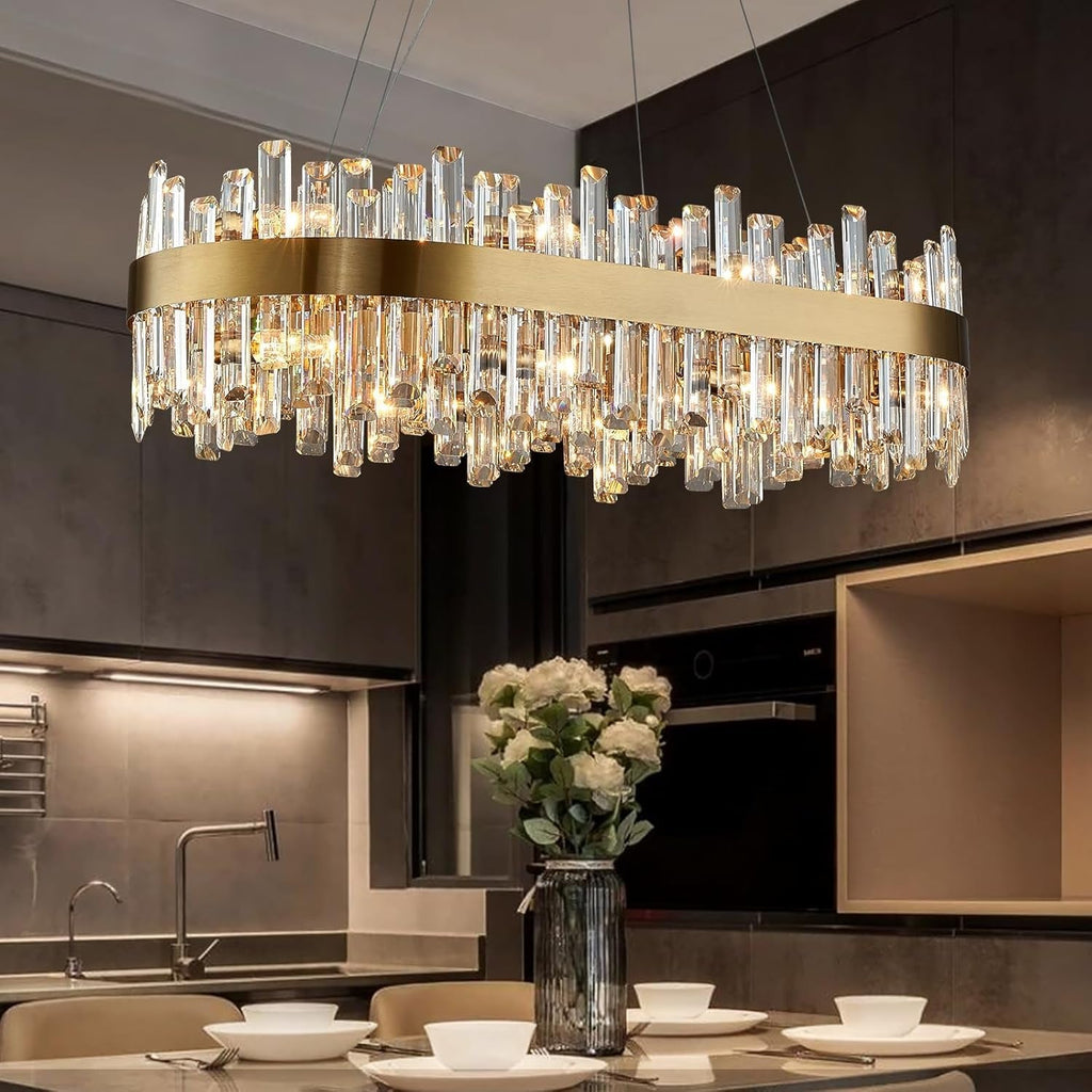 Crystal Chandelier Gold Rectangular Pendant Ceiling Light