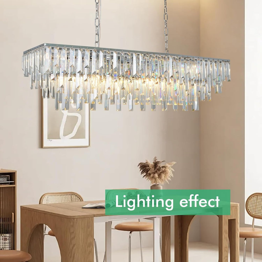 39 Inch Chrome Crystal Rectangle Chandelier Pendant