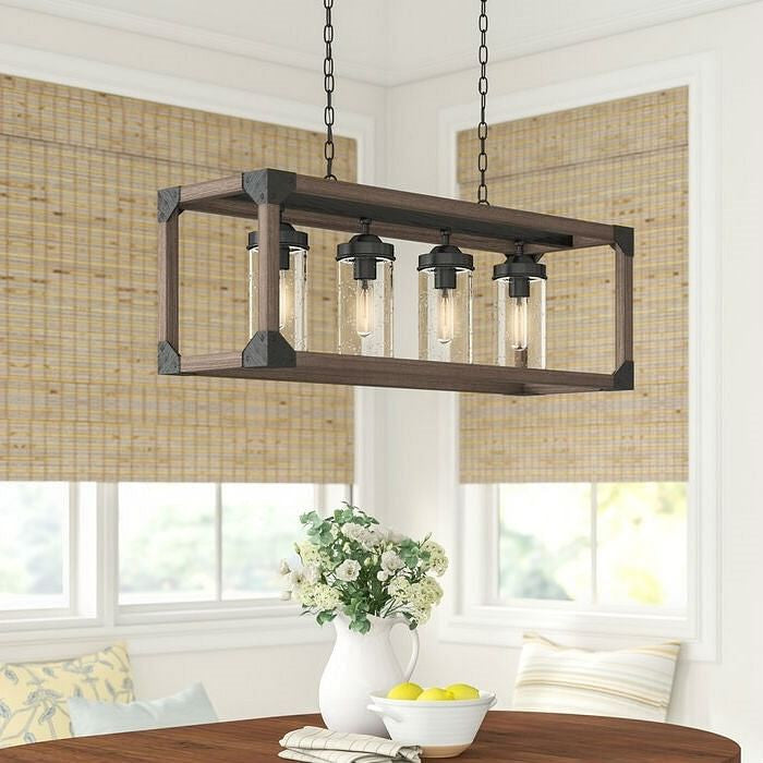 Rectangle Chandelier with Wrought Iron Accents