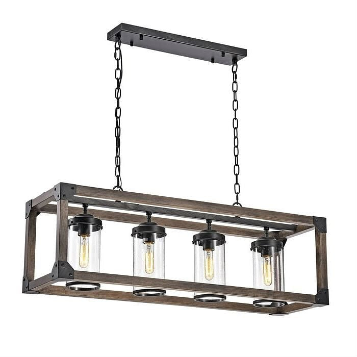 Rectangle Chandelier with Wrought Iron Accents
