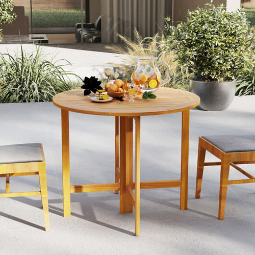 36 Inches Outdoor Folding Round Dining Table with Slatted Tabletop
