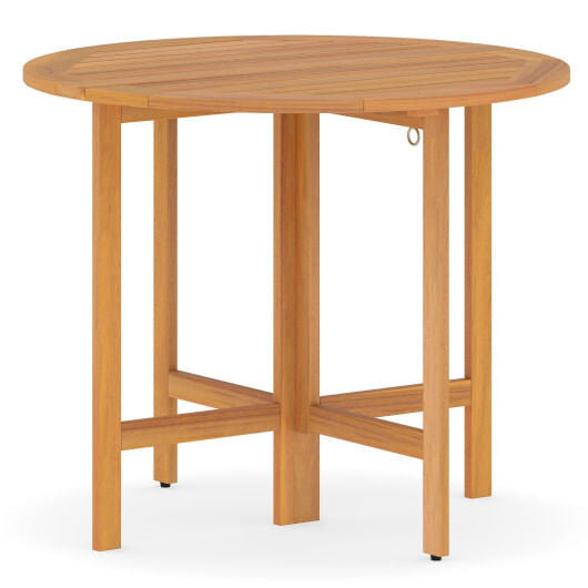 36 Inches Outdoor Folding Round Dining Table with Slatted Tabletop