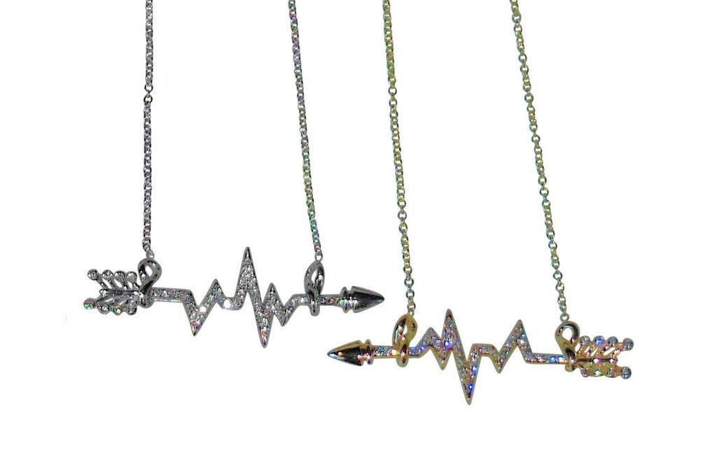Custom Design: Heartbeat Arrow with Infinity links- Necklace- Sterling Silver with diamonds