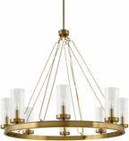  Brass chandelier for dining room Kaufering metallic 8-light with clear glass shades.