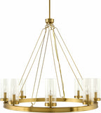 Brass chandelier for dining room clear glass shade 8-light fixture for kitchen or living room.