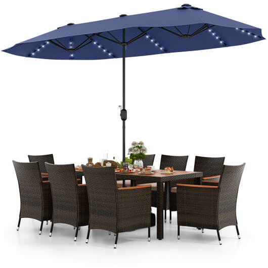 11 double layer patio umbrella 11 Pieces Patio Dining Set with 15 Feet Double-Sided Patio Umbrella an – JosmirLuxe