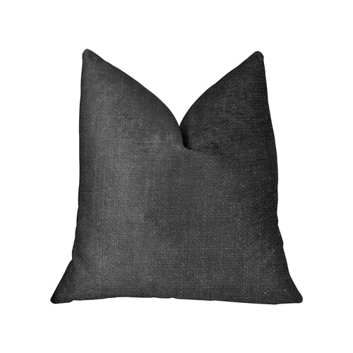 Black throw pillow Luna luxury solid design on modern sofa in elegant living room.