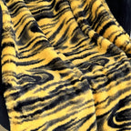 Faux fur throw blanket yellow galaxy print reversible 100% polyester handmade in USA.