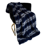 Luxe faux fur throw blanket Plutus Navy Fluffy Fields plush accent on sofa or bed.