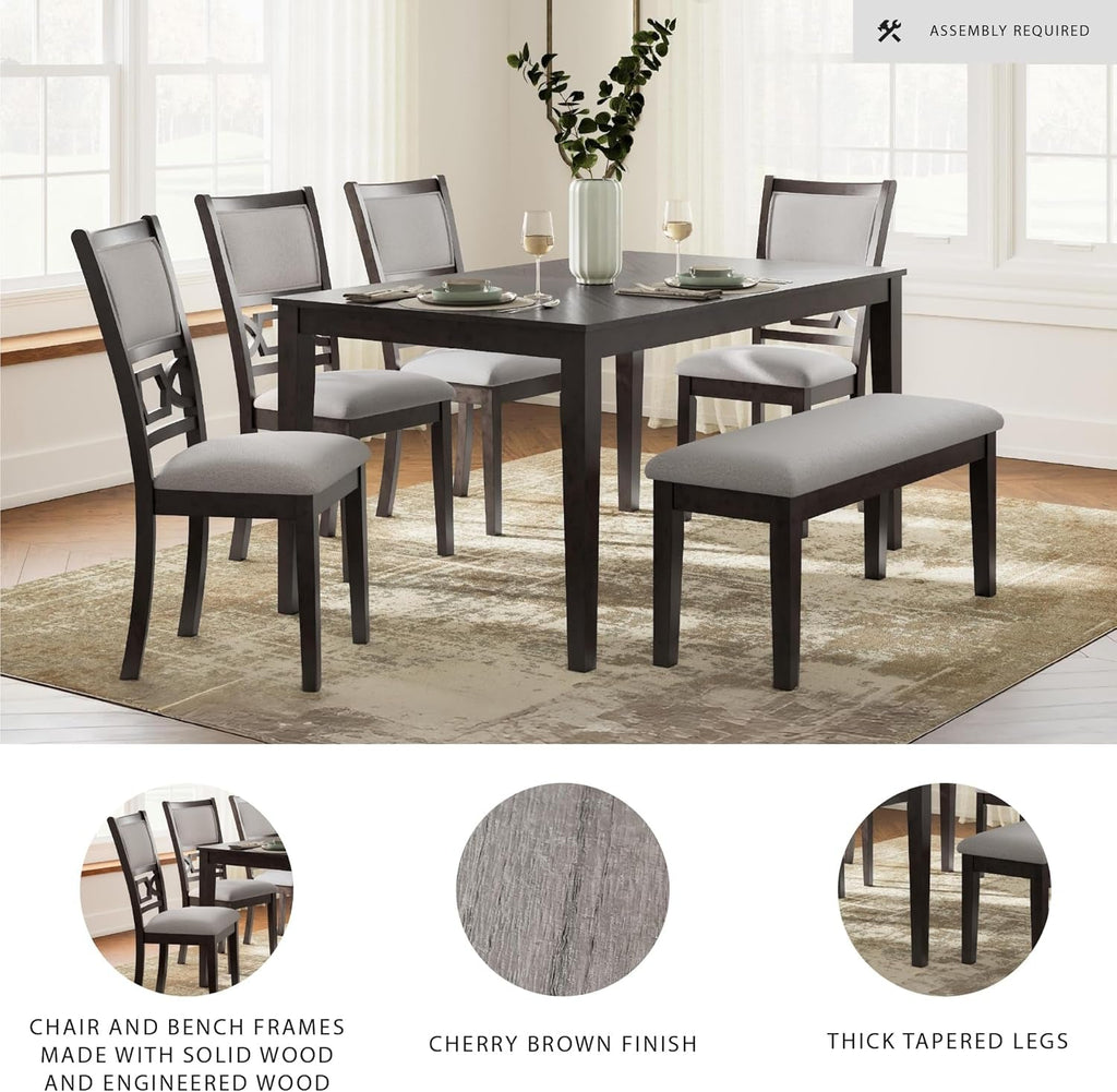 Cherry Brown Transitional Table Set Cushioned Chairs