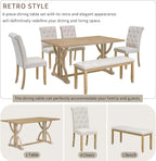 Luxury industrial solid wood dining table set featuring retro design with six seats, perfect for elegant family gatherings.