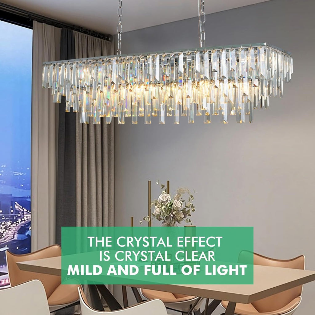 39 Inch Chrome Crystal Rectangle Chandelier Pendant