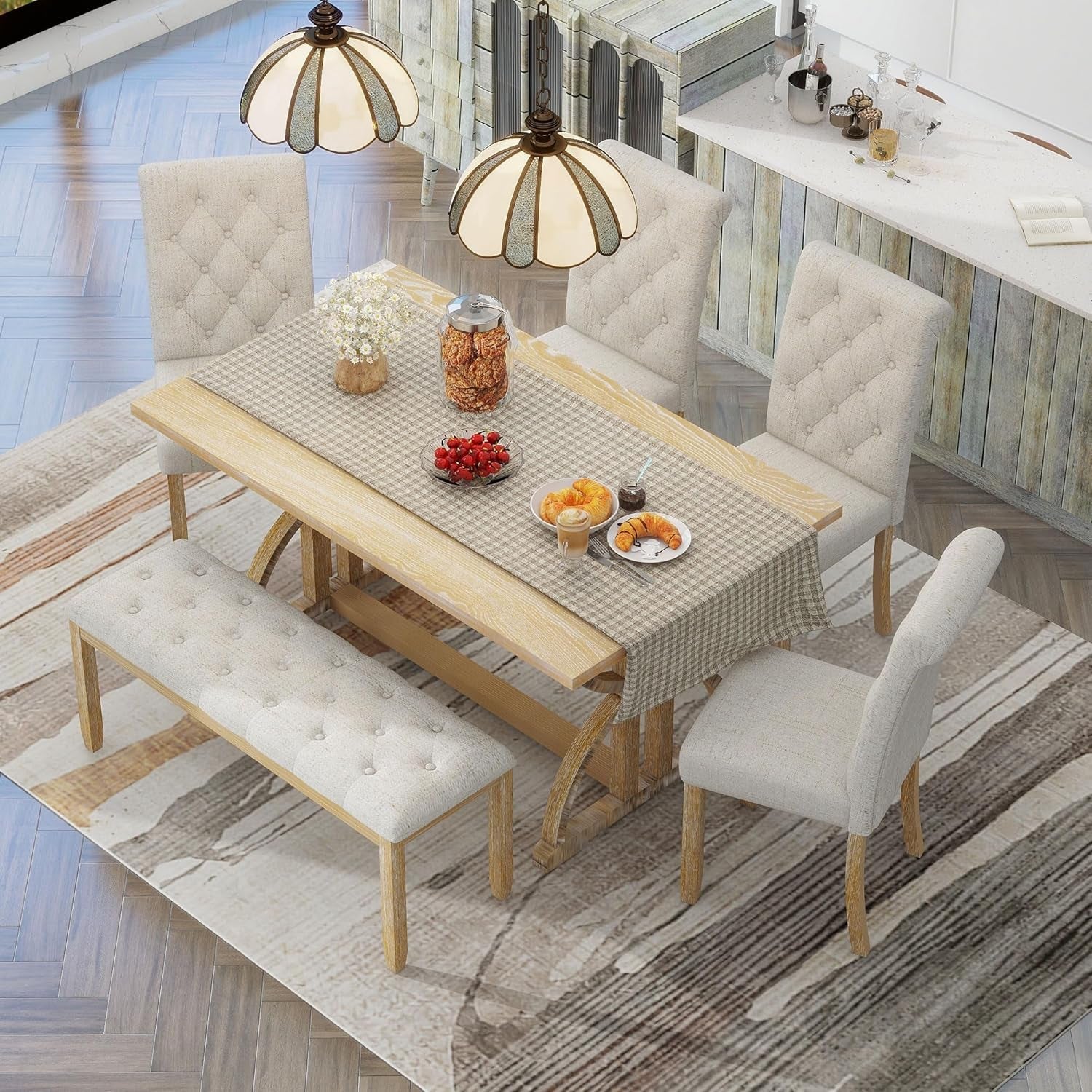Industrial Solid Wood Rectangular Dining Table Set
