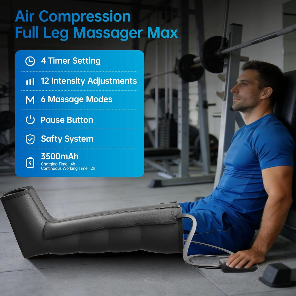 Air Compression Leg Recovery Boots : Dual-Power Sequential Compression System Device with Smart Pressure Sensor, 6 Modes & 14 Positions Foot and Leg Massage Max, Gifts for Athletes (Max)
