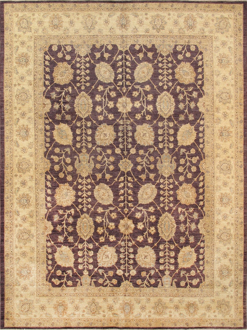 9x12 wool area rug Canvello Ferehan hand knotted lamb's wool purple beige