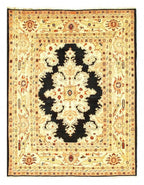 handmade silk rugs Canvello Sultanabad black beige medallion 8x10 Pakistan