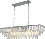 Chrome crystal chandelier for high ceilings with 39-inch frame and adjustable 79-inch chain.