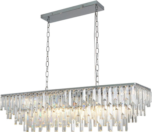 39 Inch Chrome Crystal Rectangle Chandelier Pendant