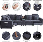 reclining sectional sofa grey power modular corduroy