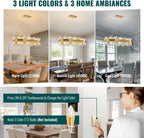 Crystal chandelier light for dining room with rectangular frame and warm ambient glow.
