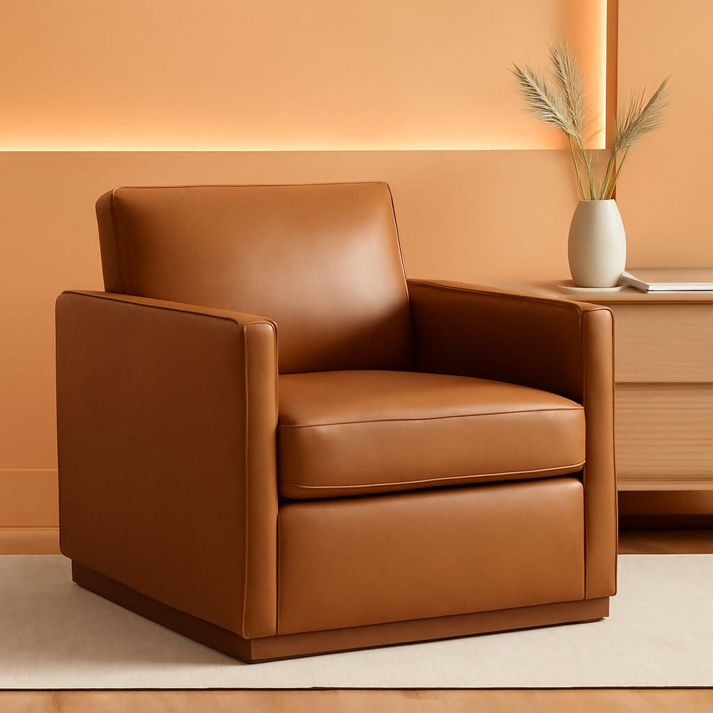 Genuine Leather Swivel Accent Chair Fully Assembled