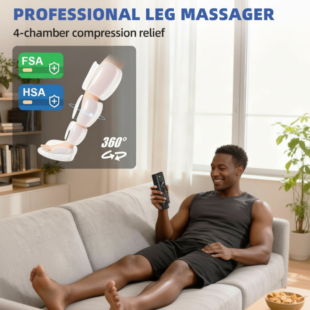Leg Compression Massager, Full-Leg Compression Boots, Black Medium