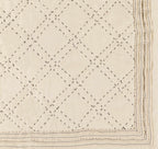 Beige bedding set full queen size with woven diamond pattern and 100% linen construction.