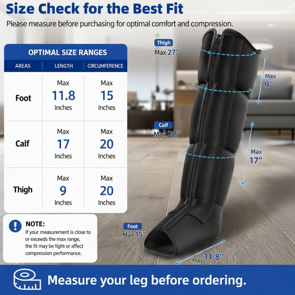 Leg Compression Massager, Full-Leg Compression Boots, Black Medium